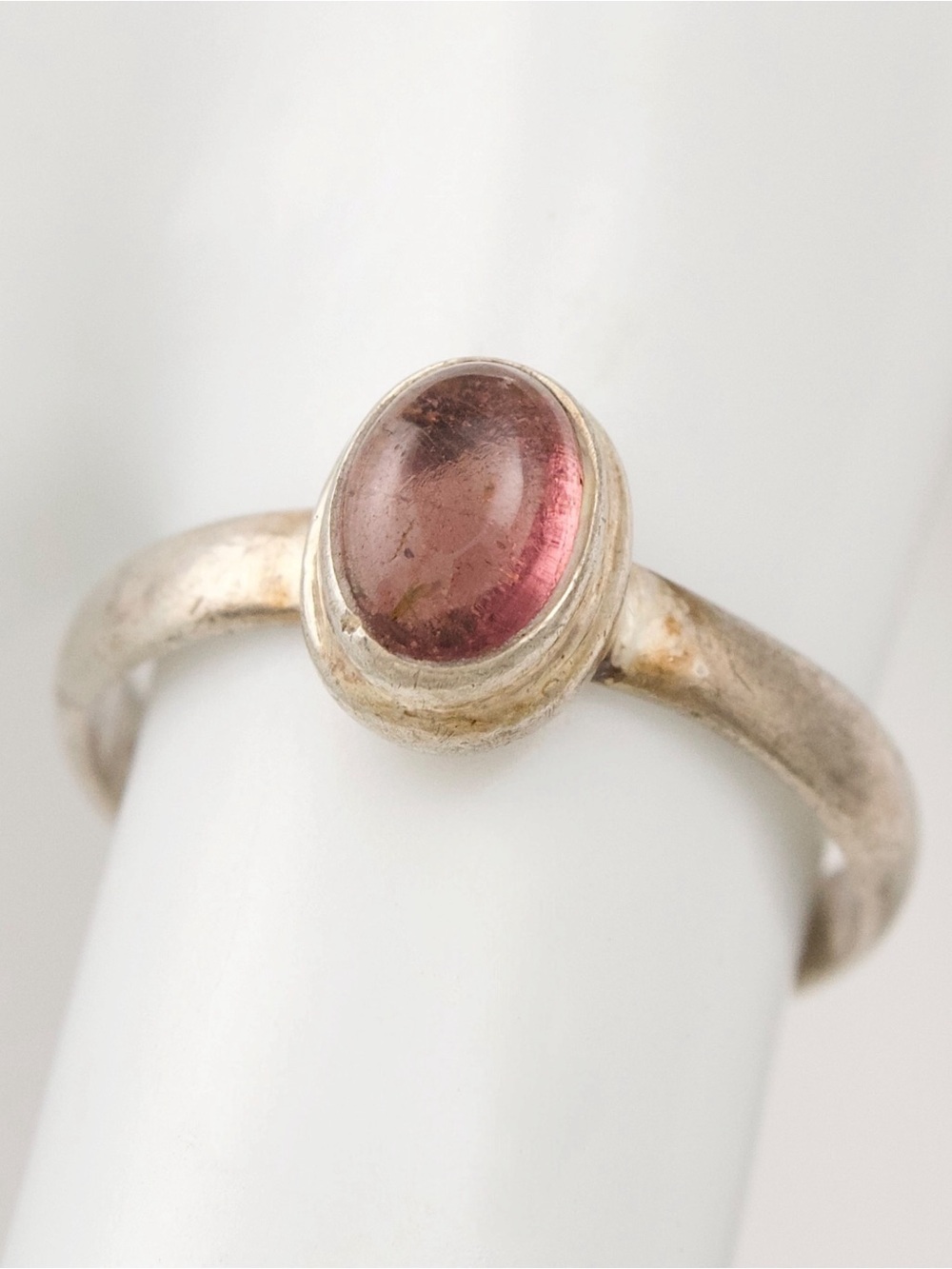 Vintage Pink Tourmaline Cabochon Sterling Silver Ring Size 7
